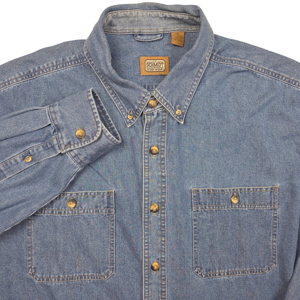 CE Schmidt Workwear Mens Denim Button Up Shirt Long Sleeve Workwear Casual 2XL